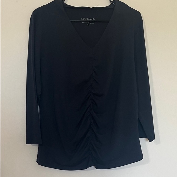 Erin London Black Ruched V-Neck Blouse - Picture 1 of 4